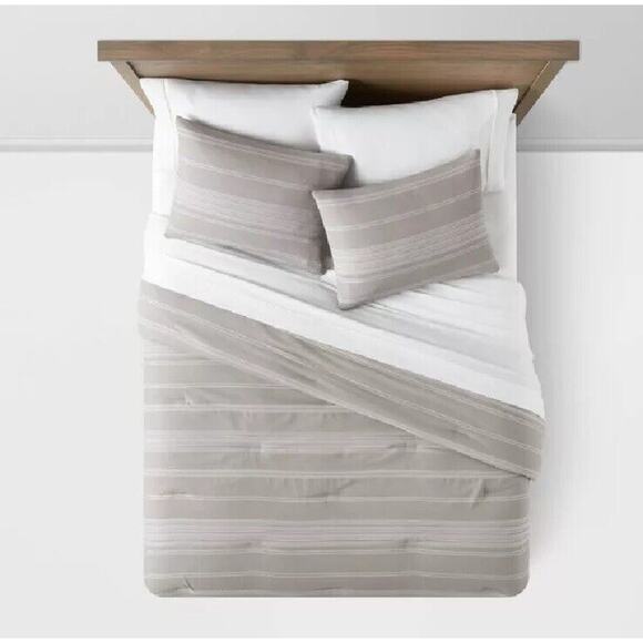 Threshold Cotton Woven Stripe Comforter & Sham Set Twin/XL Gray* (Snag) - Picture 1 of 10